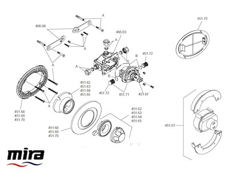 Mira Excel BIR (2006-on) Thermostatic Mixer Shower - Chrome (1.1518.307) spares breakdown diagram