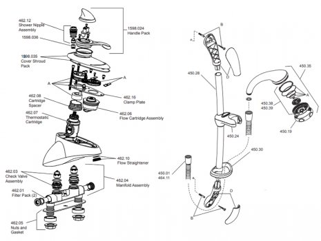 Mira Excel thermostatic bath/shower mixer EV - chrome (1.1598.001) spares breakdown diagram