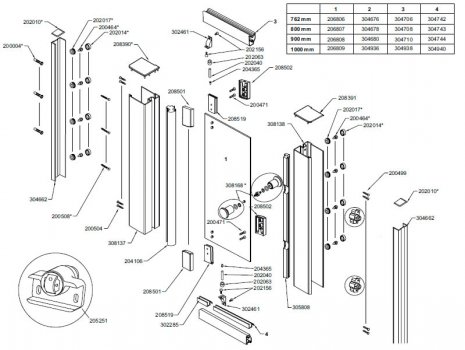 Mira Flight Ace pivot door spares breakdown diagram