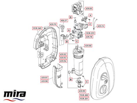 Mira Go Electric Shower 8.5kW - White/Chrome (1539.373) spares breakdown diagram