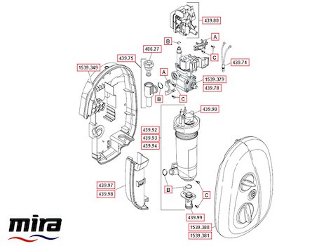 Mira Go MK3 Electric shower (2007-2013) spares breakdown diagram