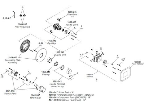 Mira Minilite B MK2 - valve only (1.1869.006) spares breakdown diagram