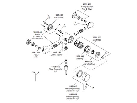 Mira Minilite exposed valve only (1.1869.005) spares breakdown diagram