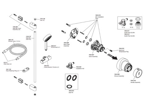 Mira Minimal Single Outlet EV Thermostatic Mixer Shower - Chrome (1.1943.001) spares breakdown diagram