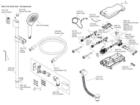 Mira Mode Dual Bath Fill/Digital Shower - Pumped (1.1874.012) spares breakdown diagram