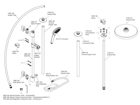 Mira Mode Next Gen Dual Ceiling Fed Digital Shower - High Pressure (1.1980.007) spares breakdown diagram