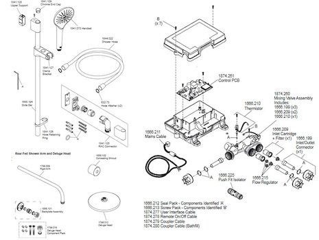 Mira Mode Dual Rear Fed Digital Shower - High Pressure (1.1874.005) spares breakdown diagram