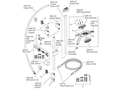 Mira Platinum Rear Fed Digital Shower - High Pressure (1.1666.200) spares breakdown diagram