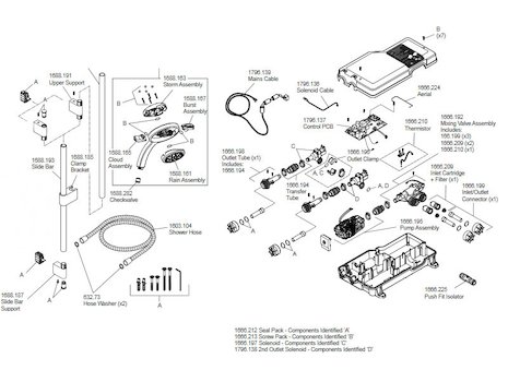 Mira Platinum Rear Fed Digital Shower - Pumped (1.1666.201) spares breakdown diagram