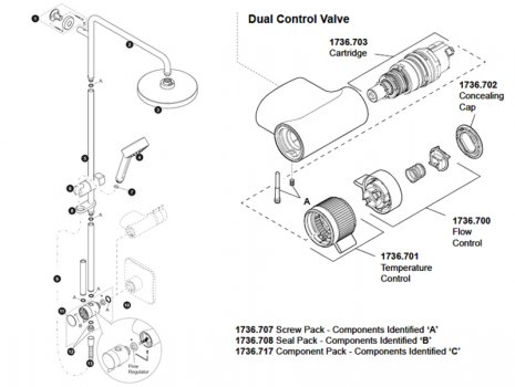 Mira Pronta ERD+ Bar Mixer Shower - Chrome (1.1736.409) spares breakdown diagram