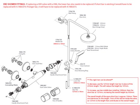 Mira Relate ERD Bar Mixer Shower with Diverter - Chrome (2.1878.002) spares breakdown diagram