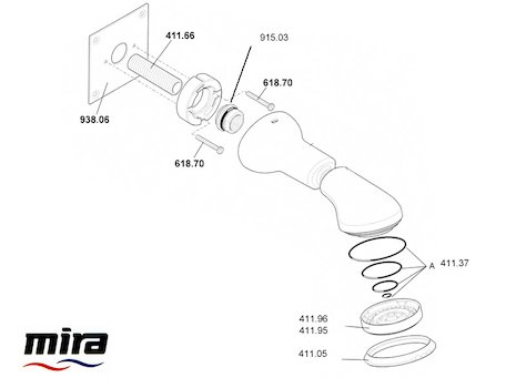 Mira Response RF7 BIR fixed shower head - white (1605.129) spares breakdown diagram