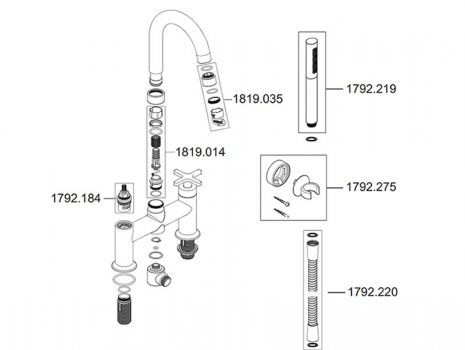 Mira Revive bath/shower mixer (2.1819.005) spares breakdown diagram