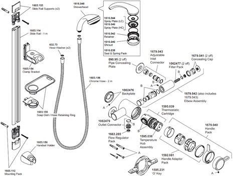 Mira Select Flex Thermostatic Mixer Shower - (2007-2023) (1.1679.001) spares breakdown diagram