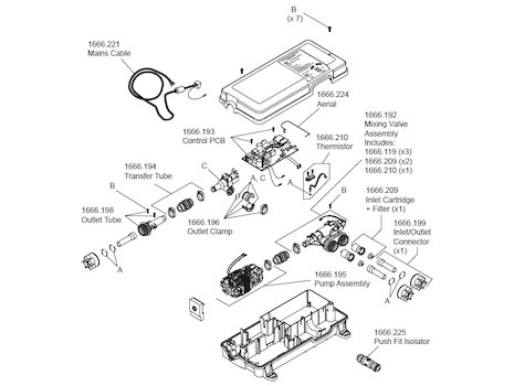 Mira Vier digital shower ceiling fed - Pumped low pressure spares breakdown diagram