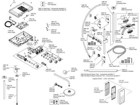 Mira Vision BIV Ceiling Fed Digital Shower - High Pressure (1.1797.001) spares breakdown diagram