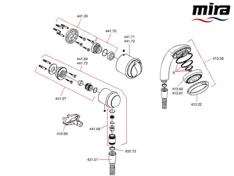 Mira Aquations BIF spares breakdown diagram