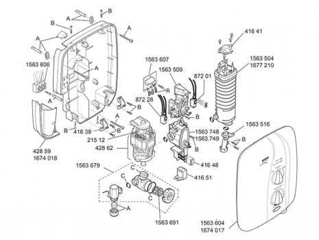 Mira Elite ST - White/chrome - 10.8kW (1563.721) spares breakdown diagram