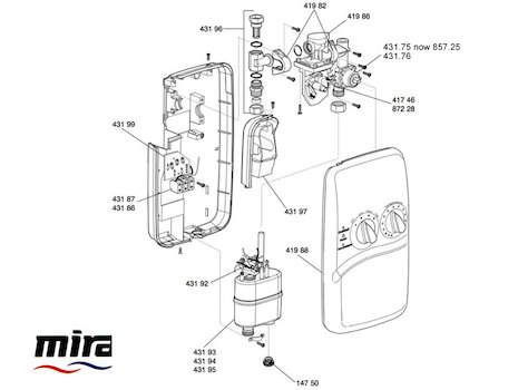 Mira Essentials Electric (1996-1998) spares breakdown diagram