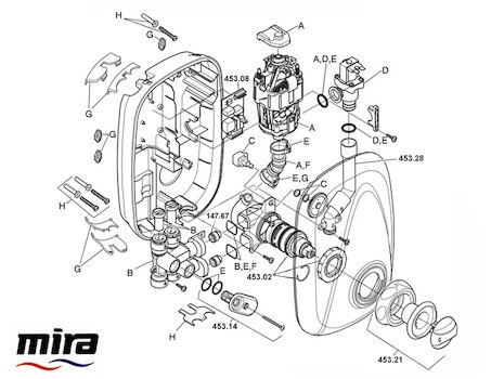 Mira Essentials Power Manual (2003-2007) spares breakdown diagram