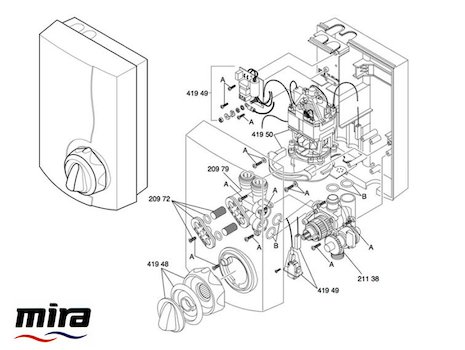 Mira Essentials Power Thermostatic (1993-1996) spares breakdown diagram