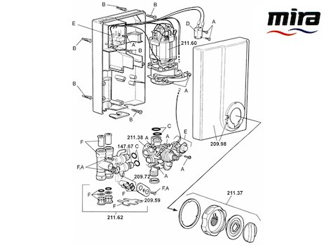 Mira Event Thermostatic (1993-1996) spares breakdown diagram