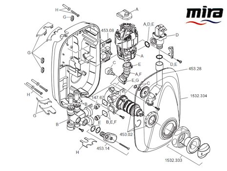 Mira Go Manual power shower spares spares breakdown diagram