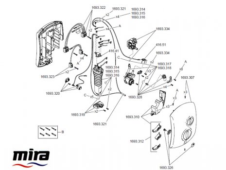 Mira Jump Electric Shower 9.5kW - white/chrome (1693.002) spares breakdown diagram