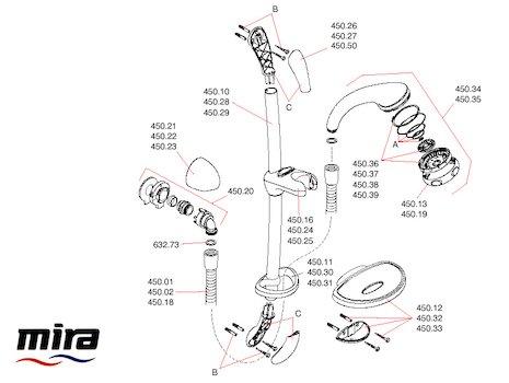 Mira Logic fittings spares breakdown diagram