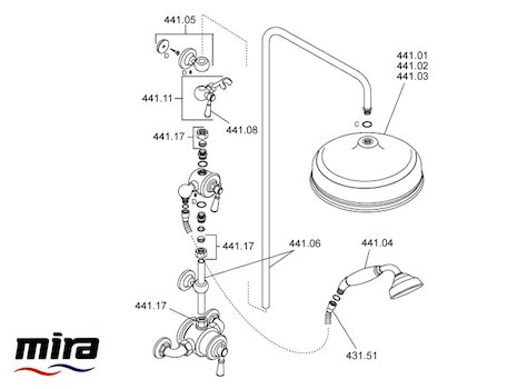 Mira Montpellier Fittings spares breakdown diagram