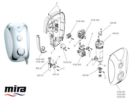 Mira Play Mk 1 spares breakdown diagram