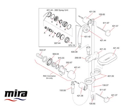 Mira Reflex EV (1998-2001) fittings spares breakdown diagram