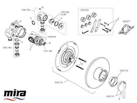 Mira Silver BIV (1.1628.002) spares breakdown diagram