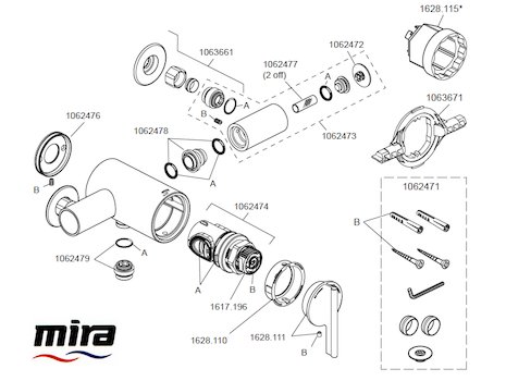 Mira Silver EV (1.1628.001) spares breakdown diagram