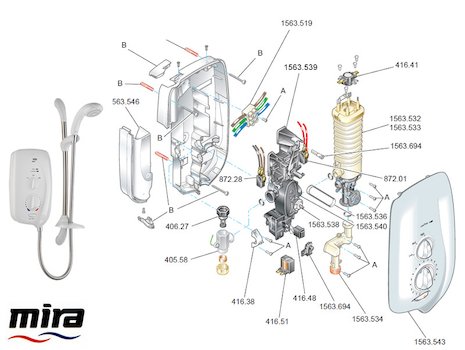 Mira Sport Thermostatic (2005-2012) spares breakdown diagram