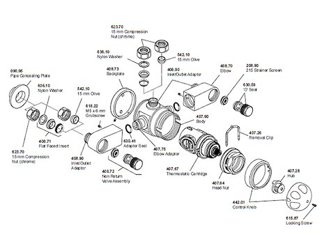 Rada 215 T3 C exposed chrome blending valve (1.0.440.01.1) spares breakdown diagram