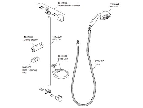 Rada EV shower fittings (2.1642.001) spares breakdown diagram