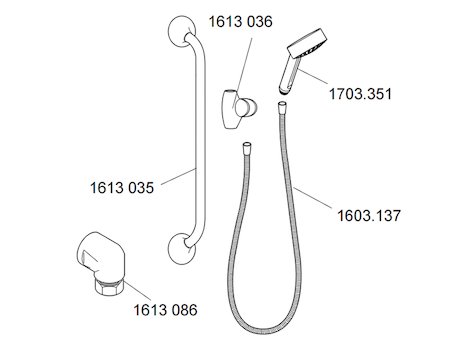 Rada PA-V8FW shower panel assembly (1.1613.049) spares breakdown diagram