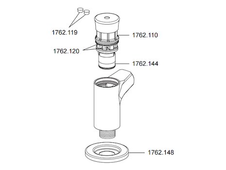 Rada T1 145 timed flow bib tap - extended (2.1762.058) spares breakdown diagram