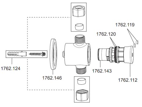 Rada T1 300 exposed time flow shower control chrome (2.1762.055) spares breakdown diagram