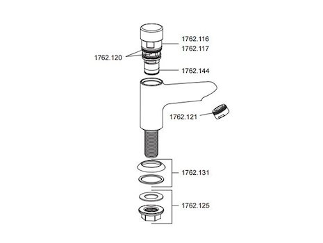 Rada T2 100 time flow pillar tap - cold (2.1762.065) spares breakdown diagram