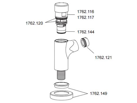 Rada T2 140 timed flow bib tap - cold (2.1762.067) spares breakdown diagram