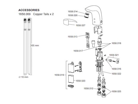 Rada Tripoint-F touch free basin tap (2.1658.011) spares breakdown diagram