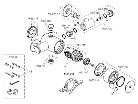 Rada V12 130mm centres (1.1651.003) spares breakdown diagram