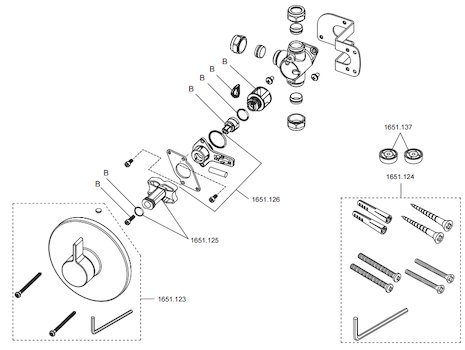 Rada V12 B diverter (1.1651.006) spares breakdown diagram