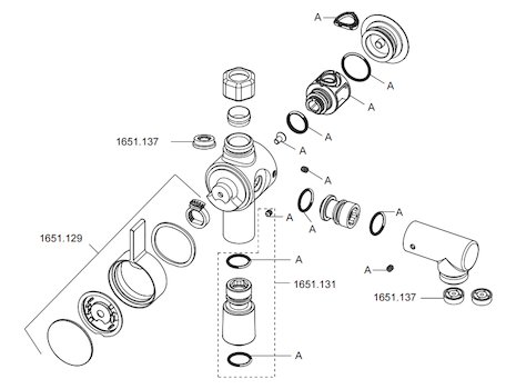 Rada V12 diverter (1.1651.007) spares breakdown diagram