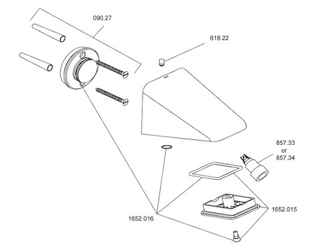 Rada VR2-ES vandal resistant shower head (2.1652.011) spares breakdown diagram