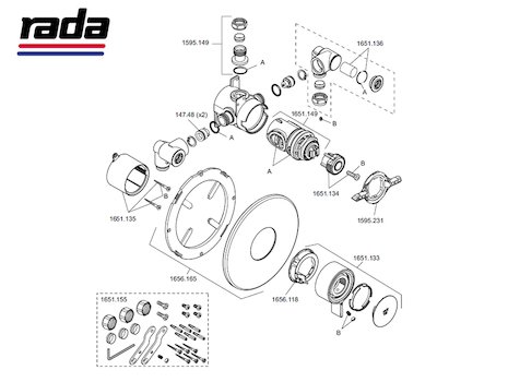 Rada V12 B - Concealed (1.1651.002) spares breakdown diagram