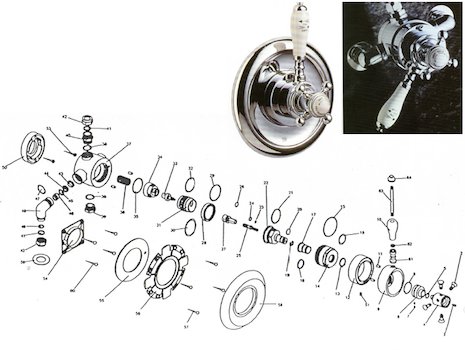 Sirrus Duelle Rennaisance dual thermostatic shower valve (TS1850ACP) spares breakdown diagram