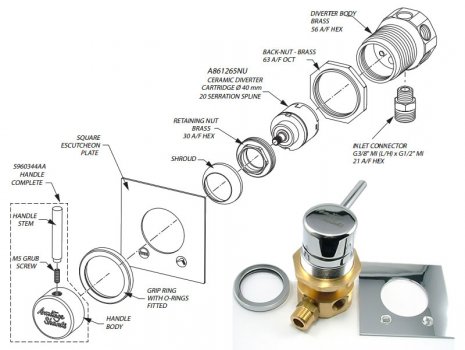 Trevi shower diverter assembly - chrome (L6919AA) spares breakdown diagram